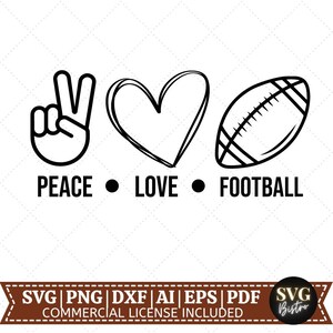 Peace Love Voetbal SVG | Voetbal SVG | Voetbalontwerpen SVG | Voetbalshirt | Game Day | Split Frame | Cricut Cut Bestanden | Sublimatie