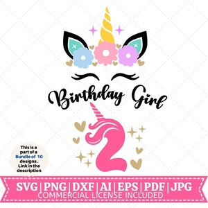 Eenhoorn tweede verjaardag shirt SVG | Gelukkige verjaardag-SVG | Eenhoorn verjaardag SVG | Klein meisje shirt SVG | Eenhoorn shirt | Bestanden knippen voor Cricut