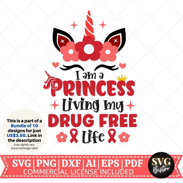 Drug Free Princess SVG | Red Ribbon Week SVG | No To Drugs SVG | Drug Free svg | Anti-Drug svg | Red Ribbon | Cricut Cut File | Sublimation