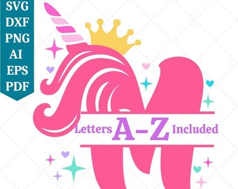 Pakiet SVG z podzielonymi monogramami jednorożca | Monogramy jednorożca | Jednorożec SVG | Podzielona ramka svg | Motyw jednorożca | Wektor jednorożca | Pliki Cricut Cut