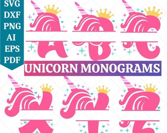 Pakiet SVG z podzielonymi monogramami jednorożca | Monogramy jednorożca | Jednorożec SVG | Podzielona ramka svg | Motyw jednorożca | Wektor jednorożca | Pliki Cricut Cut