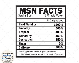 Datos de MSN SVG / Datos nutricionales de la enfermera svg / Citas de enfermería SVG / Camisa de enfermera svg / Datos nutricionales svg / Vida de enfermera / Archivos de corte para Cricut