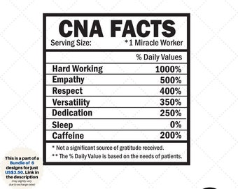 Datos de CNA SVG / Información nutricional de la enfermera svg / Citas de la enfermera SVG / Camisa de enfermera svg / Datos nutricionales svg / Vida de la enfermera / Archivos de corte para Cricut