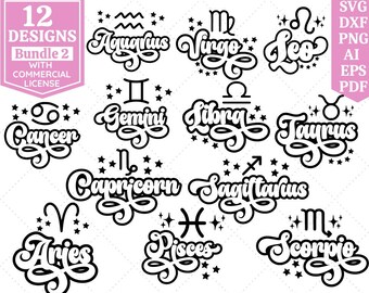 Sternzeichen SVG Bundle | Sternzeichen SVG | Horoskop svg | Retro Sternzeichen svg | Astrologie | Schnittdateien Cricut | Sublimationsdatei | PNG-Datei