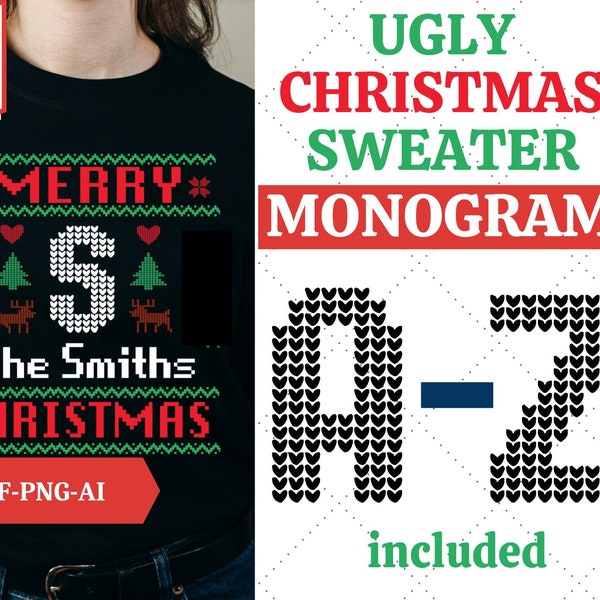 Ugly Christmas Sweater Monograms Bundle | Christmas Monograms SVG | Stitch Monogram SVG | Letters svg | Cricut Cut Files | Sublimation Files