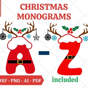 Christmas Monograms Bundle | Christmas Alphabet Monograms SVG | Santa Claus Monogram | Letters svg | Cricut Cut Files | Sublimation Files