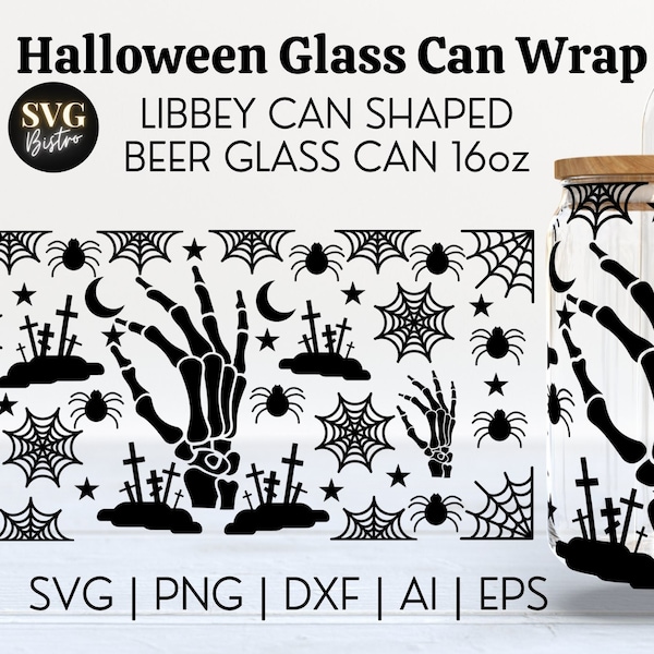 Halloween Glass Can Wrap | Halloween SVG | Skeleton SVG | 16oz  Svg Libbey Wrap| Full Wrap svg | Cricut svg Cut File | Sublimation File