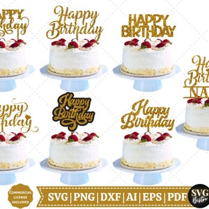 Lot de décorations pour gâteau d'anniversaire SVG | Joyeux anniversaire SVG | Décoration de gâteau svg | Modèle personnalisé | Célébration | Fichiers de découpe Cricut | Sublimation PNG