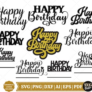 Lot de décorations pour gâteau d'anniversaire SVG | Joyeux anniversaire SVG | Décoration de gâteau svg | Modèle personnalisé | Célébration | Fichiers de découpe Cricut | Sublimation PNG
