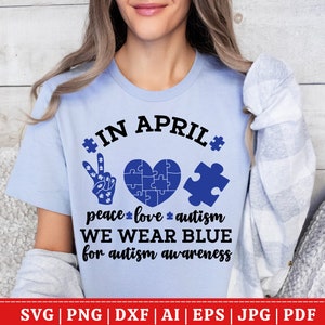 Em abril usamos SVG azul | Conscientização sobre o autismo SVG | Citações de autismo SVG | Design de camiseta para autismo | Tipografia do autismo | Autismo Mãe svg | Cricut