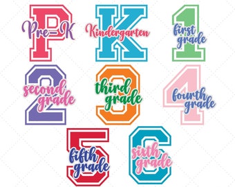 新学期 SVG バンドル、学年別 SVG、幼稚園、1 年生、2 年生、3 年生、デジタル ダウンロード PNG、EPS ファイル