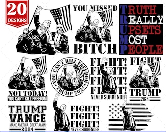 Donald Trump SVG Bundle, Donald Trump Survive svg, Donald Trump Fight Silhouette, Donald Trump Cricut, Vector File for Cutting and Engraving