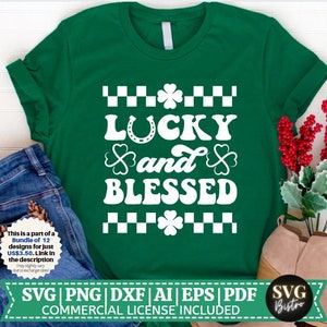 Lucky and Blessed SVG | St. Patricks Day SVG | Kleeblatt svg | Glücksbringer | Retro svg | St. Patrick Shirt svg | Plotterdateien für Cricut
