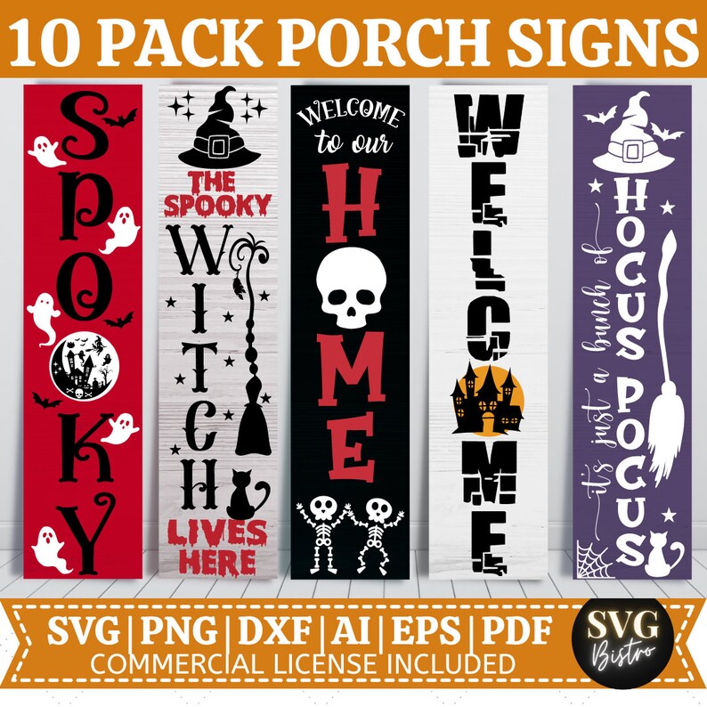 Halloween Porch Sign SVG Bundle | Welcome Sign SVG Bundle| Vertical ...