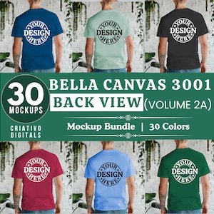 Bella Canvas 3001 メンズ バックビュー モックアップ バンドル、3001 T シャツ バンドル、Bella Canvas モデル モックアップ バンドル、ライフスタイル モックアップ、トレンディ シャツ モックアップ
