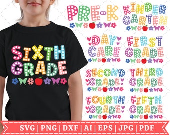 新学期 SVG バンドル、幼稚園、1 年生、2 年生、3 年生、デジタル ダウンロード PNG、Eps ファイル