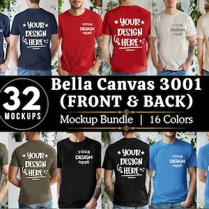 Lot de maquettes de t-shirt Bella Canvas 3001 vues de face et de dos | 3001 Maquette de t-shirt pour homme | Maquette de modèle réel | Split View esthétique simple