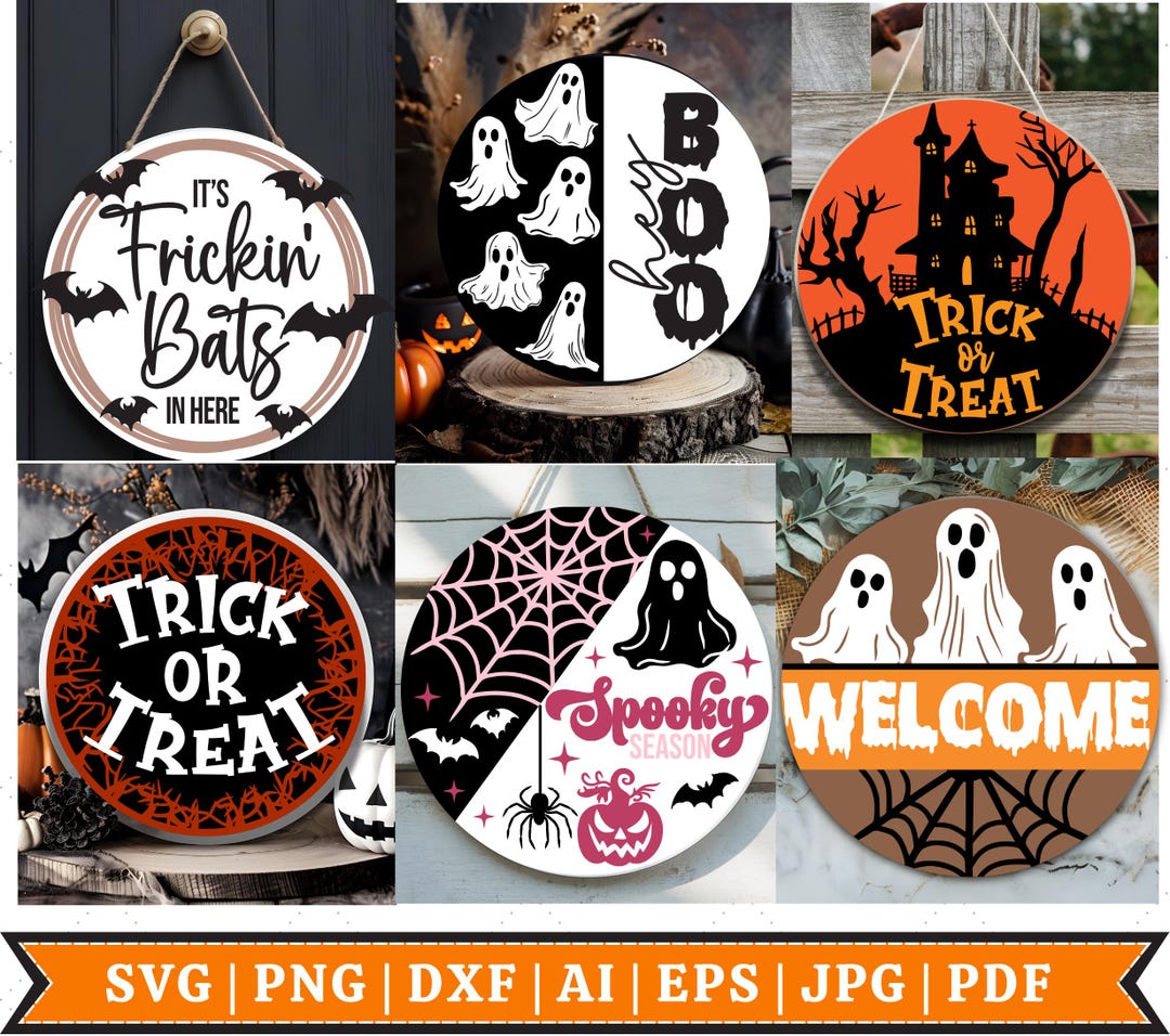 Halloween Door Hanger SVG Bundle, Halloween Welcome Sign, SVG Cut Files ...