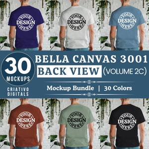 Bella Canvas 3001 メンズ バックビュー モックアップ バンドル、3001 T シャツ バンドル、Bella Canvas モデル モックアップ バンドル、ライフスタイル モックアップ、トレンディ シャツ モックアップ
