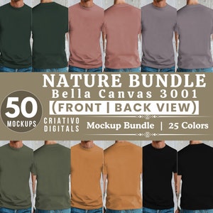 ベラ キャンバス 3001 メンズ フロントとバックビュー モックアップ バンドル、3001 Tシャツ バンドル、ベラ キャンバス モデル モックアップ バンドル、ライフスタイル モックアップ、トレンディ
