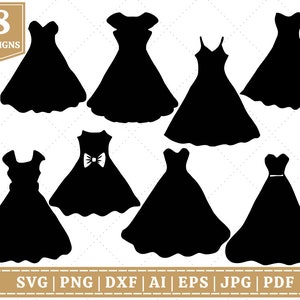 Vestidos de novia Silueta SVG Paquete / Vestido de mujer SVG / Vestido de novia SVG / Vestido svg / Damas svg / Archivos de corte Cricut / Archivos de sublimación