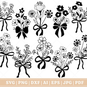 Pacchetto Svg Wildflower, Svg Flower Meadow, Svg Flower Border, Bouquet di fiori minimalista, Clipart Wildflower, Svg Flower Sketch