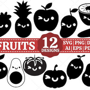 Pacote SVG de frutas | Frutas SVG | Clipart de frutas | SVG da Apple | Cenouras svg | Laranjas svg | Silhueta svg | Arquivo de corte Cricut | Sublimação