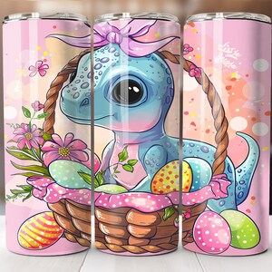 Joli gobelet à sublimation de dinosaure de Pâques | Gobelet fin, 20 oz | Téléchargement numérique | Motifs de sublimation pour gobelets droits
