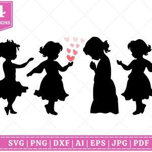 Kleines Mädchen Silhouette SVG Bundle | Kinder Silhouette SVG | Kleines Mädchen Silhouette SVG | Gedenkstätte svg | Cricut Cut Dateien | Sublimationsdateien