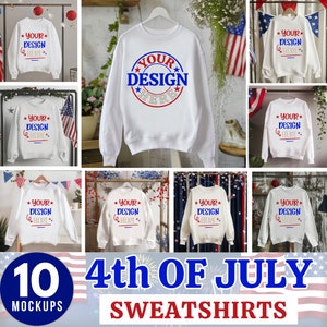 Maqueta de sudadera blanca, maqueta de sudadera del 4 de julio, maqueta natural, maqueta patriótica, maqueta de camisa del Día de la Independencia, maqueta colgante