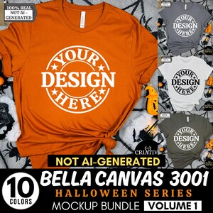 Bella Canvas 3001 Tshirt Halloween Mockup Bundle | BC 3001 T-Shirt Mock-up Bundle | Prawdziwy model | Zabawna, modna, upiorna, jesienna koszulka na Halloween Mock