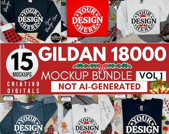 Gildan 18000 Sweatshirt Christmas Mockup Bundle | G180 Crewneck Mock-up Bundle | Real Model Mock | Cozy Casual Holiday Christmas Aesthetic