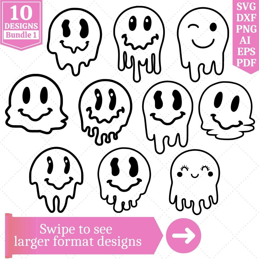 Melted Smiley SVG Bundle | Retro Smiley SVG Bundle | Melted Smiley Face ...
