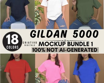 Pacote de maquete Gildan 5000, pacote de maquete de camiseta Gildan para impressão sob demanda, pacote de maquete de vestuário, pacote de maquete Gildan para download instantâneo