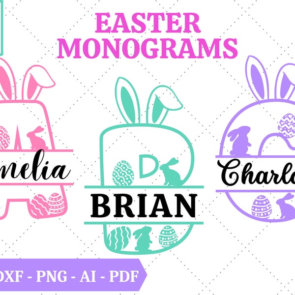 Easter Monograms SVG Bundle | Easter SVG | Happy Easter SVG | Split Monograms svg | Kids Shirt svg | Cricut Cut File | Sublimation