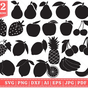 Pacote SVG de frutas | Frutas SVG | Clipart de frutas | SVG da Apple | Cenouras svg | Laranjas svg | Silhueta svg | Arquivo de corte Cricut | Sublimação