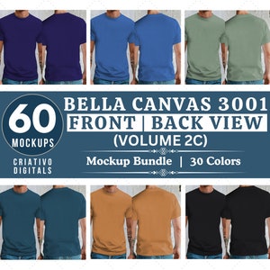 ベラ キャンバス 3001 メンズ フロントとバックビュー モックアップ バンドル、3001 Tシャツ バンドル、ベラ キャンバス モデル モックアップ バンドル、ライフスタイル モックアップ、トレンディ