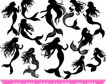Mermaid SVG Bundle, Mermaid Svg, Mermaid Silhouette Svg, Mermaid Tail Svg, Starfish Svg, Shell Svg, Cut Files for Cricut, Silhouette