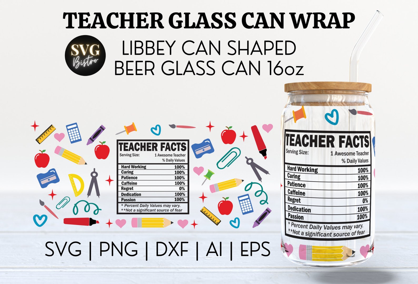 Teacher Glass Can Wrap | Teacher SVG | Teacher Facts SVG | 16oz Svg ...