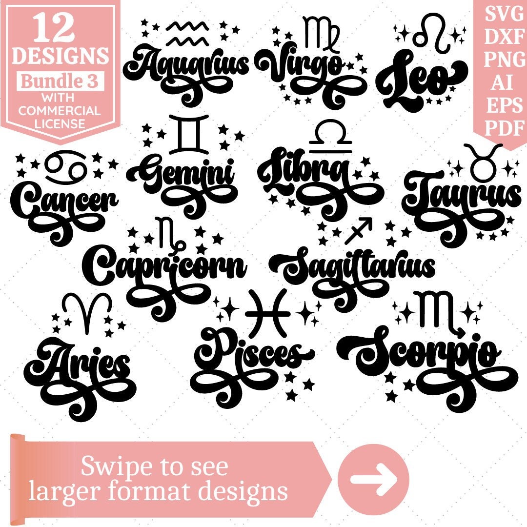 Zodiac Signs SVG Bundle Zodiac SVG Horoscope Svg Retro Zodiac