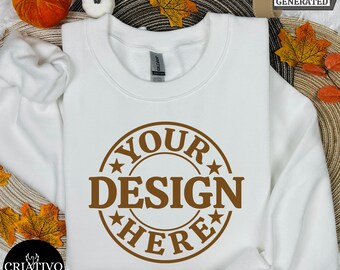 White Gildan 18000 Fall Sweatshirt Mockup, Folded Flat Lay Mockup g1800 Mockup Folded Sweatshirt Mockup G18000 Mockup Thanksgiving