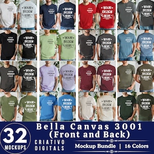 Bella Canvas 3001 Widok z przodu i z tyłu T-shirtu Makieta Pakietu | 3001 Makieta męskiego T-shirtu | Prawdziwy model | Prosty estetyczny widok podziału