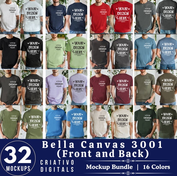 Bella Canvas 3001 Front and Back View Tshirt Mockup Bundle | 3001 Mens Tshirt Mock-up | Real Model Mock | Simple Aesthetic Split View