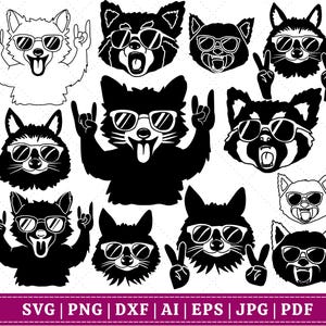 Ensemble SVG raton laveur – Raton laveur paix signe v drôle de raton laveur Cricut & Sublimation | Citations d'animaux mignons PNG SVG Clipart