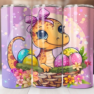 Joli gobelet à sublimation de dinosaure de Pâques | Gobelet fin, 20 oz | Téléchargement numérique | Motifs de sublimation pour gobelets droits
