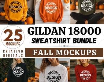 Gildan 18000 Fall Sweatshirt Mockup Bundle | G180 Crewneck Folded Flat Lay Mock-up Bundle | Real Sweater Halloween