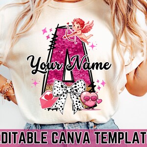 Bearbeitbarer Valentinstag rosa Herzen Doodle Brief, Canva Vorlage, machen Sie Ihren eigenen Namen, personalisieren Sie das benutzerdefinierte Name Design für Shirt Png, A-Z