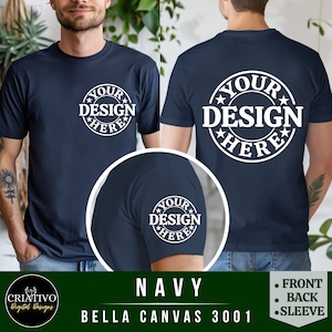 Bella Canvas 3001 Natural Front, Back and Sleeve View Tshirt Mockup | 3001 Mens Tshirt Mock-up | Male Model Mock | Simple Aesthetic