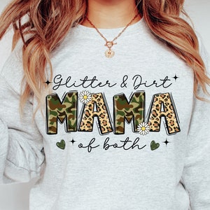 Glitter en vuil Mama van beide Leopard Camo Mom sublimatie PNG digitale download, Mama PNG, moeder shirt, moeder leven PNG, sublimatie ontwerpen