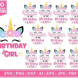 Einhorn Familie Geburtstag SVG Bundle | Alles Gute zum Geburtstag SVG | Einhorn Geburtstag SVG | Familie Shirt svg | Einhorn T-Shirt | Schneide Dateien für Cricut